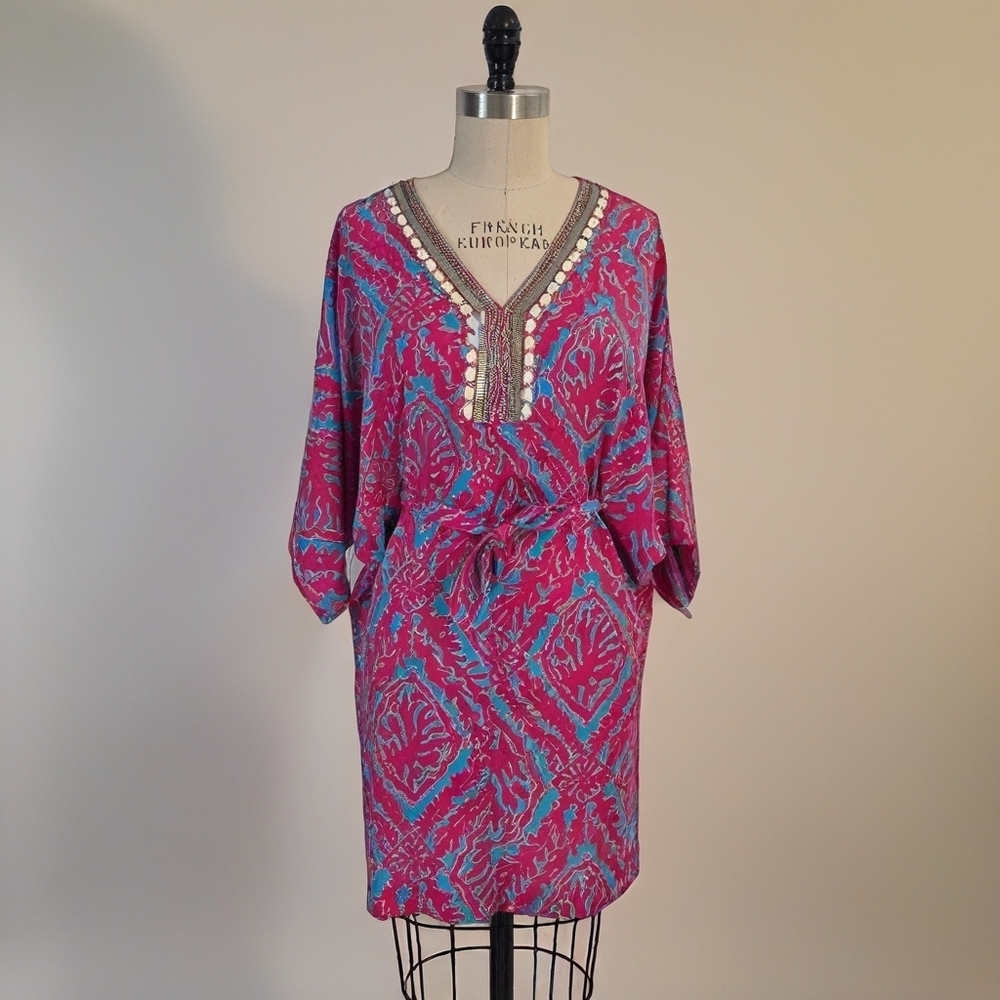 Lilly Pulitzer Boho Tunic Dress  Embellished V-Neck Size XS